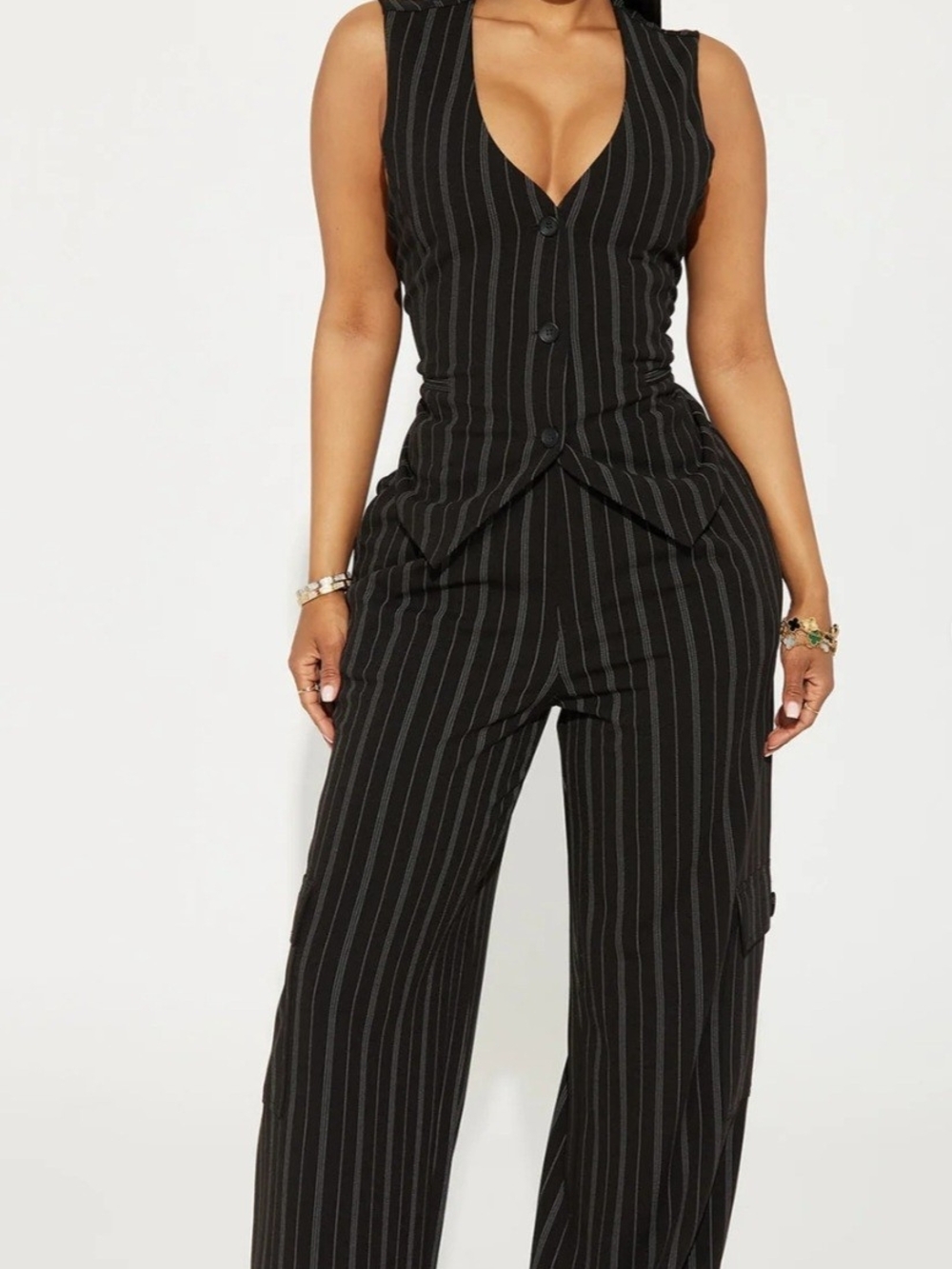 Fashion Nova Black Pinstripe Vest And Pant Set